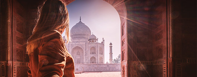 Woman looking at the Taj Mahal